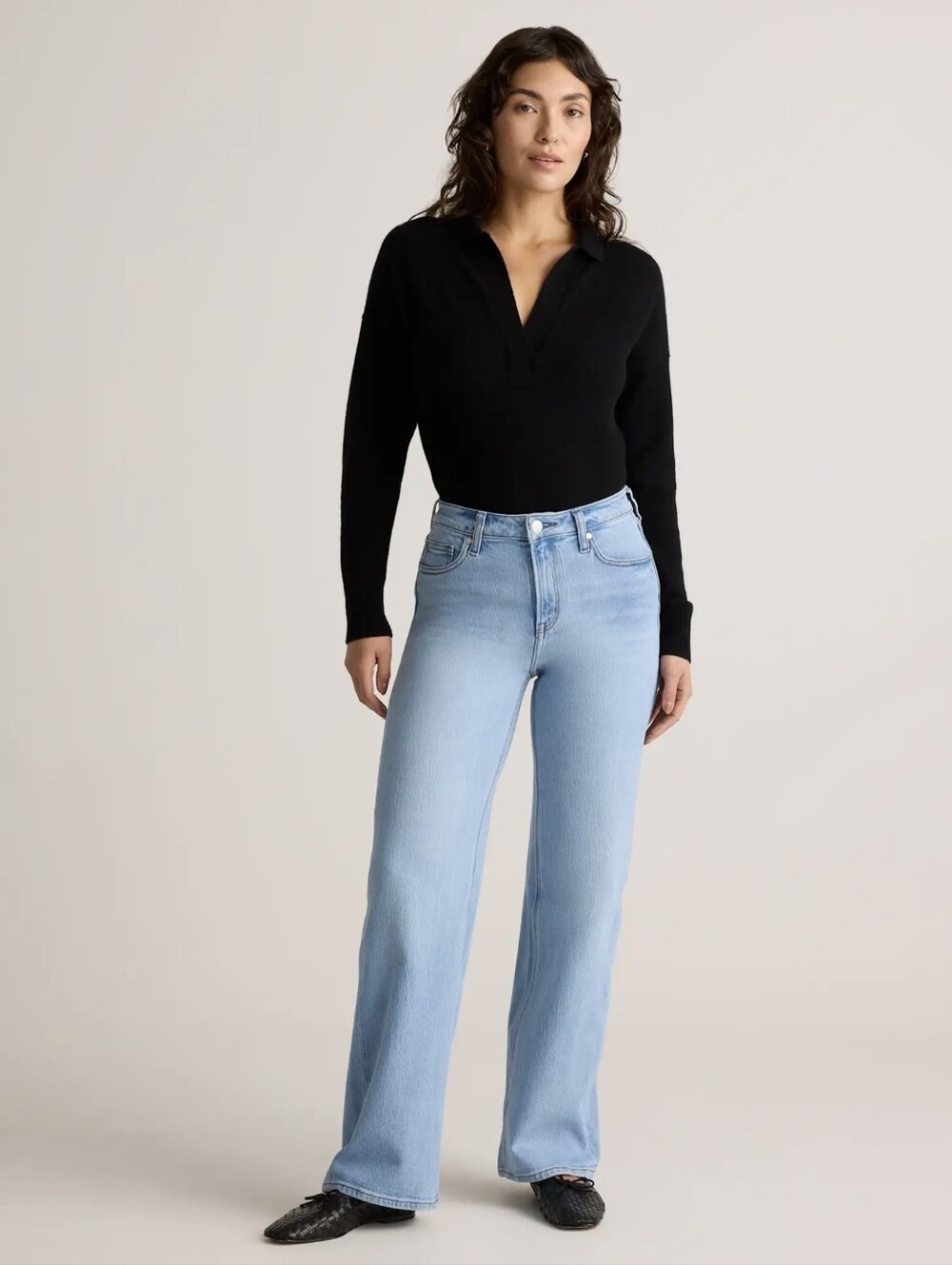 Quince Women's Jeans 26x28 Bella Stretch Relaxed Straight Cool Blue 90s Inspired